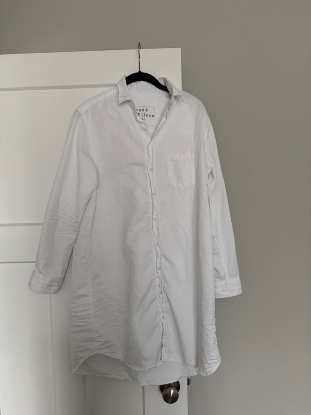 Frank & Eileen Mary White Longline Button-Down Shirt Dress